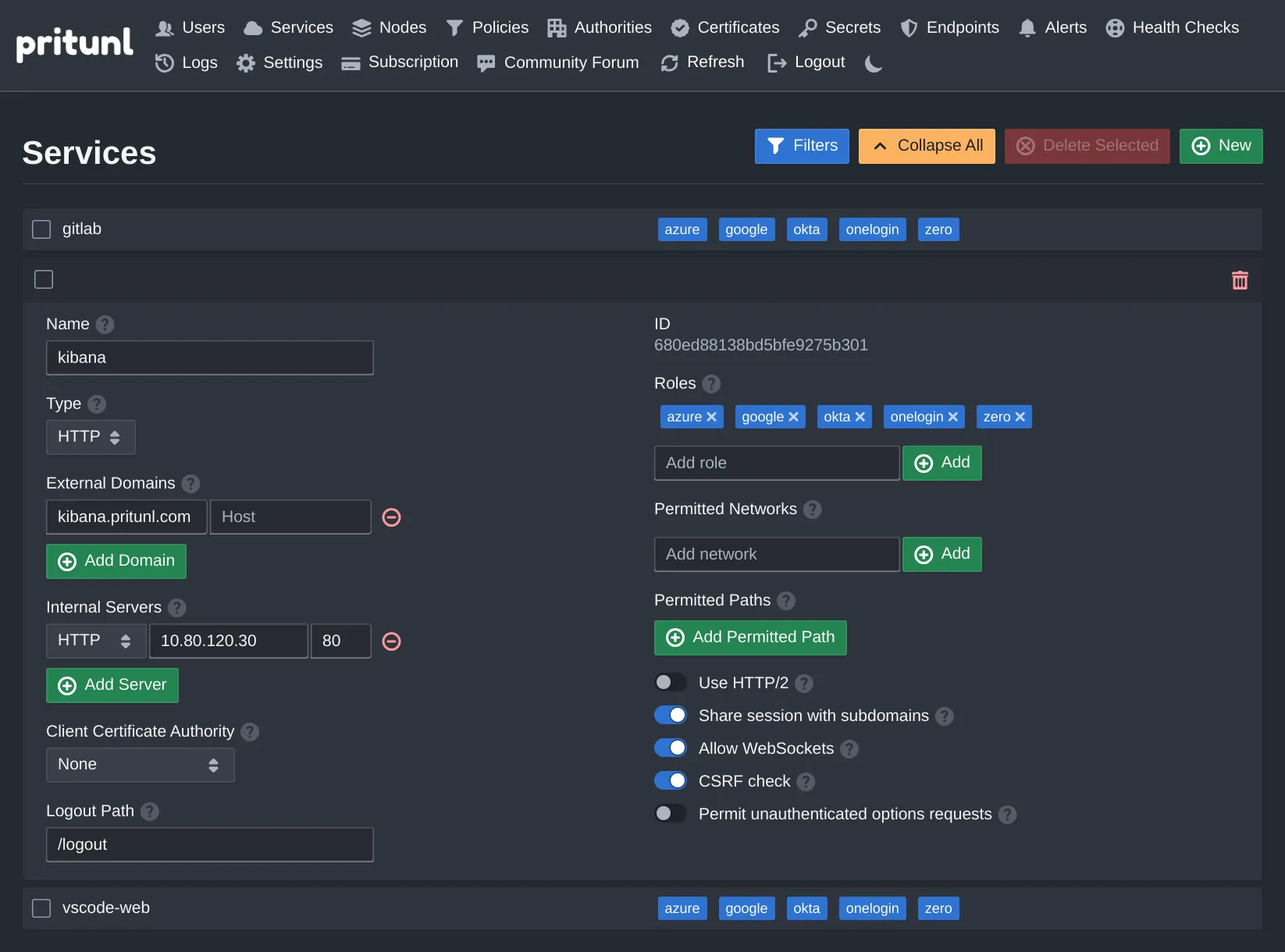 Pritunl Zero Dashboard